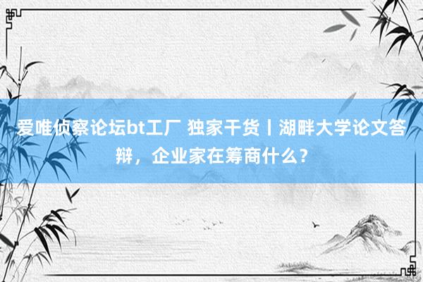 爱唯侦察论坛bt工厂 独家干货丨湖畔大学论文答辩，企业家在筹商什么？